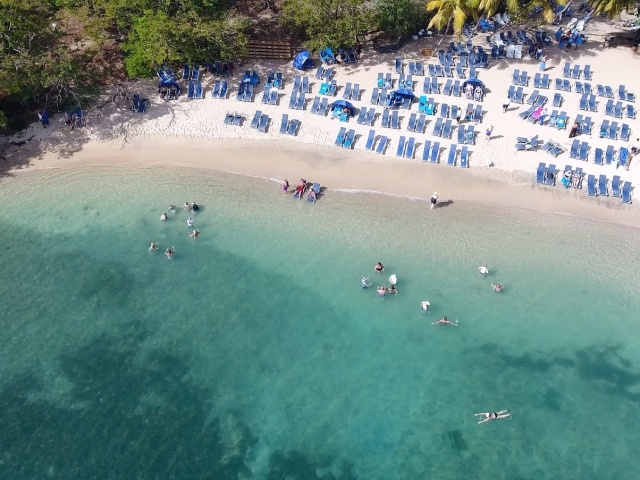 Drone shot of Wind Surf passengers and beach in St. Lucia