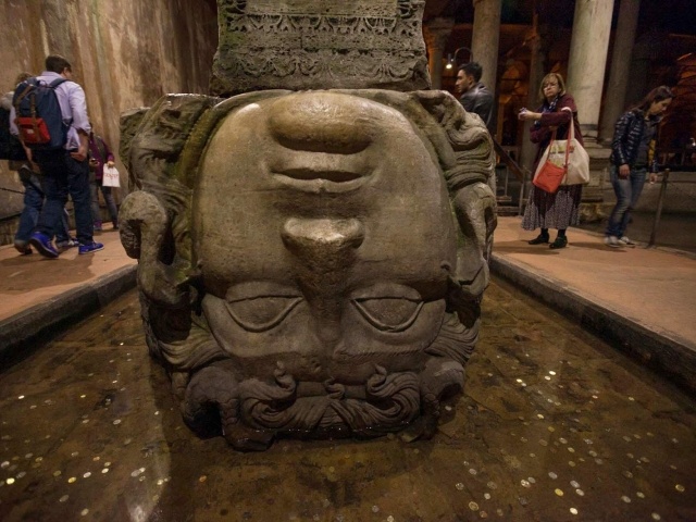 Upside-down Medusa in Basilica Cistern in Istanbul