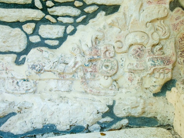 A moon carving at Mayan ruins of Dzibanche in Mexico