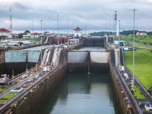 Panama Canal view toward first lock